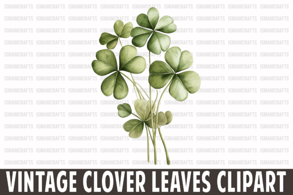 Download Vintage Clover Leaves Clipart PNG - Premium Bundle